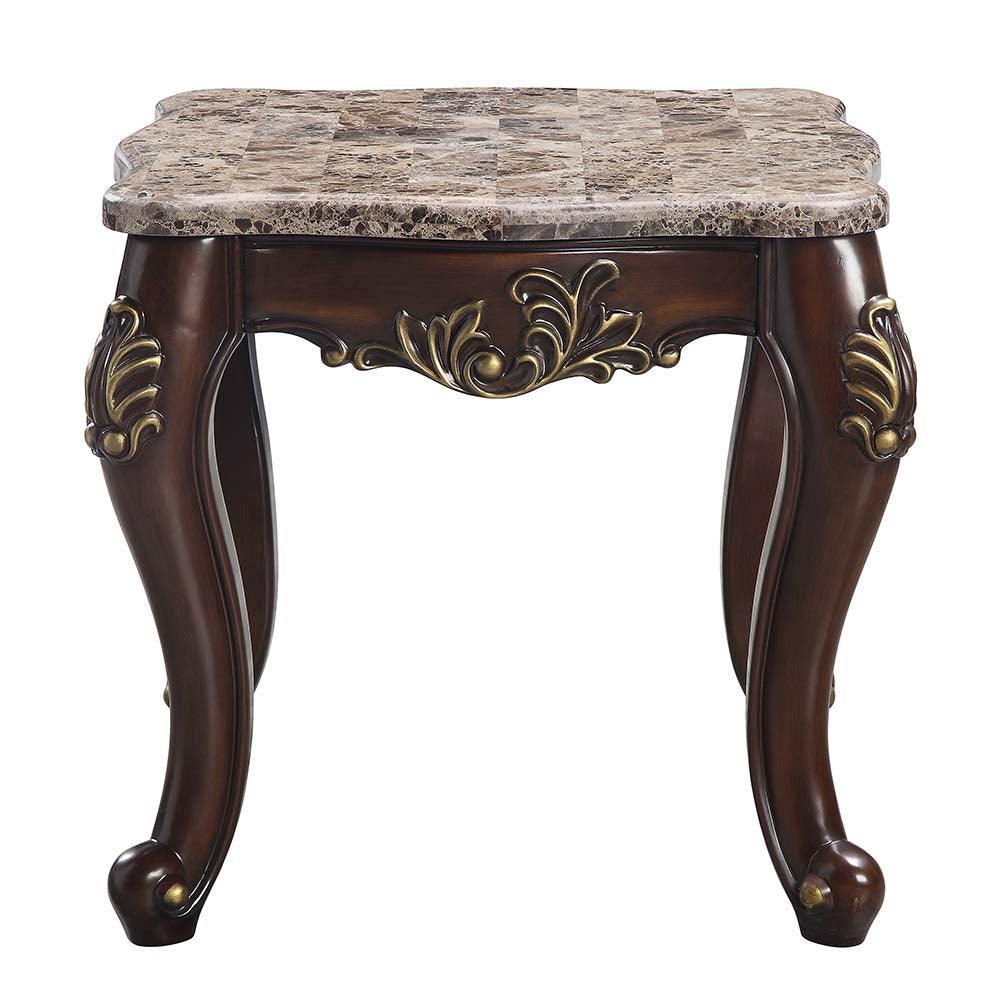 ACME Ragnar End Table , Marble Top & Cherry Finish