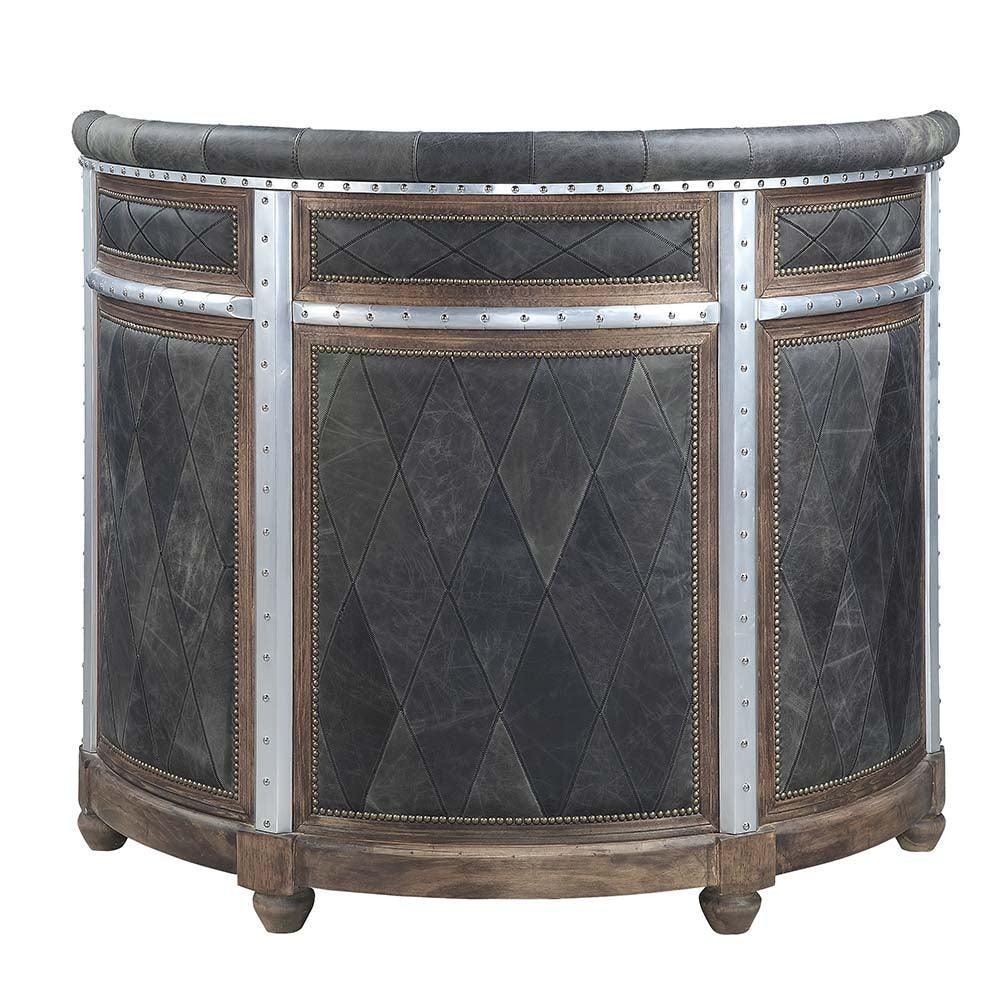 ACME Rahma Bar Table, Antique Ebony Top Grain Leather & Aluminum