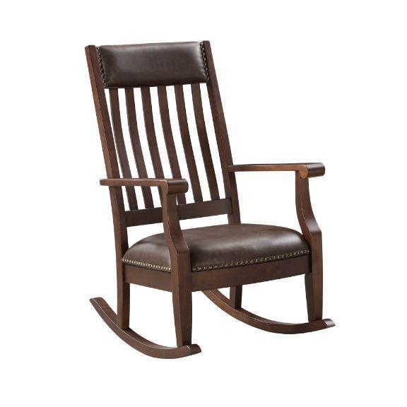 ACME Raina Rocking Chair, Brown PU & Walnut Finish