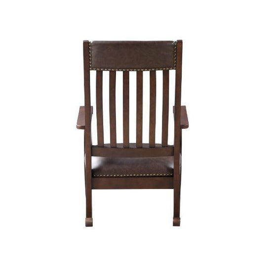 ACME Raina Rocking Chair, Brown PU & Walnut Finish