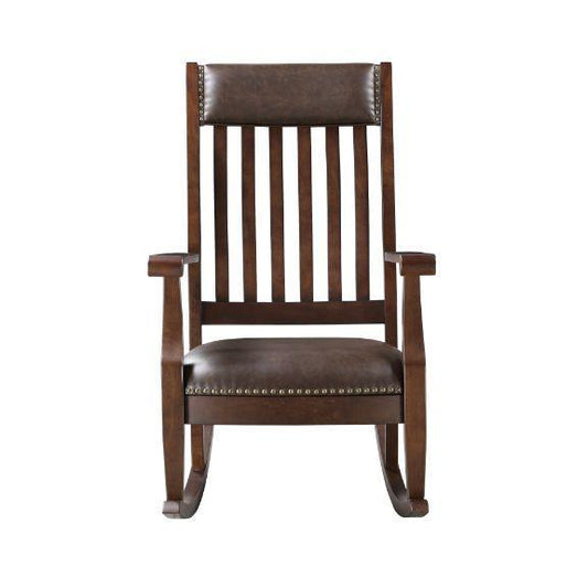 ACME Raina Rocking Chair, Brown PU & Walnut Finish