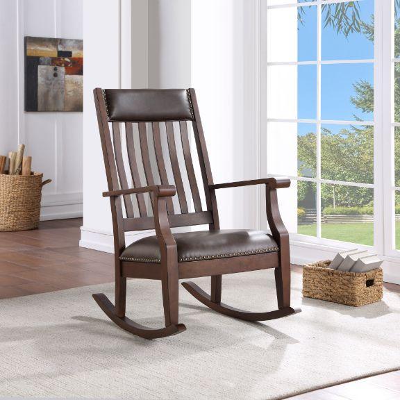 ACME Raina Rocking Chair, Brown PU & Walnut Finish