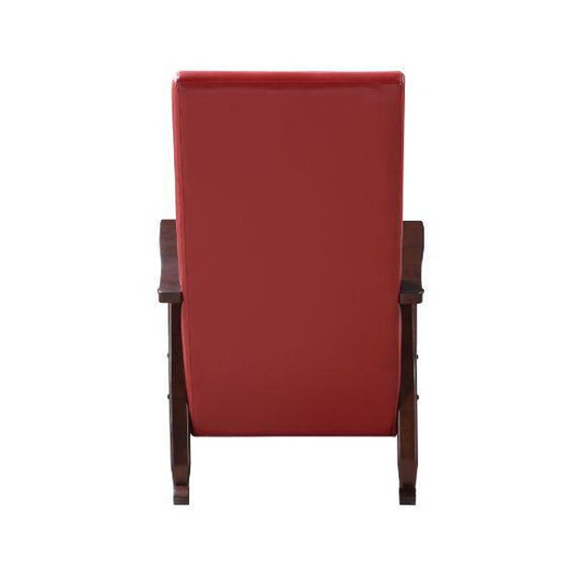 ACME Raina Rocking Chair, Red PU & Espresso Finish