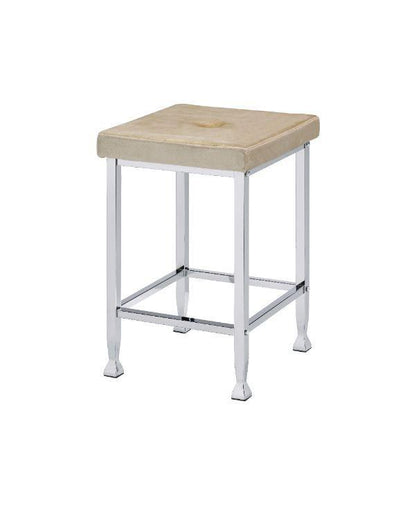 ACME Raine Counter High Stool, Beige Velvet & Chrome Finish