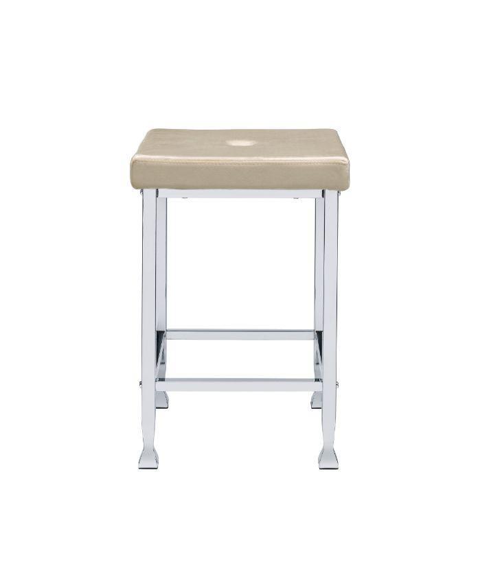 ACME Raine Counter High Stool, Beige Velvet & Chrome Finish