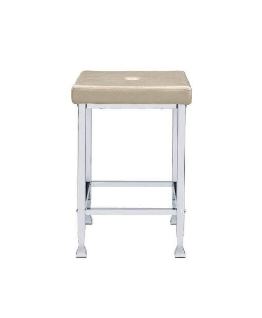 ACME Raine Counter High Stool, Beige Velvet & Chrome Finish