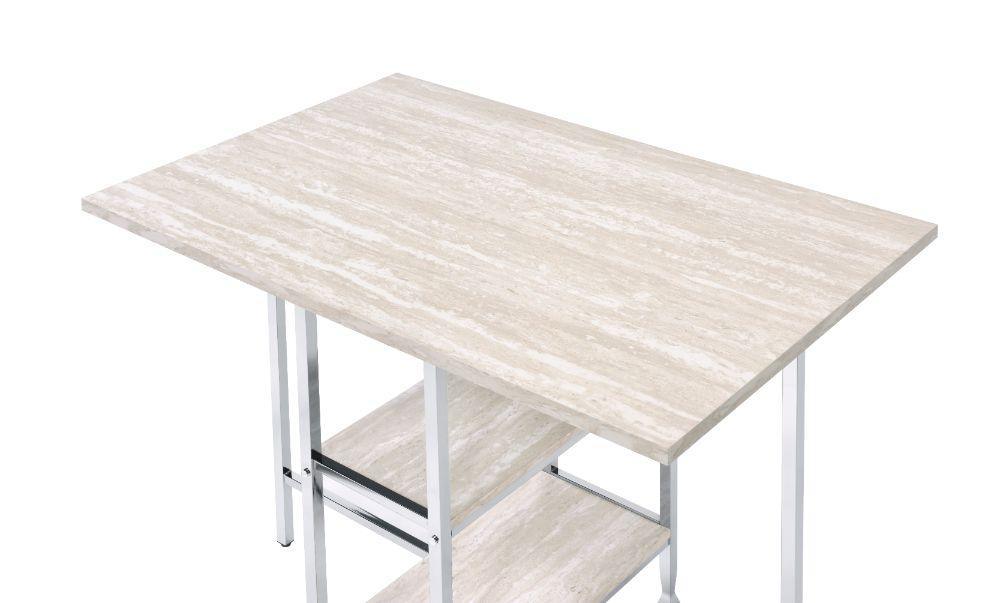 ACME Raine Counter High Table, Antique White & Chrome Finish