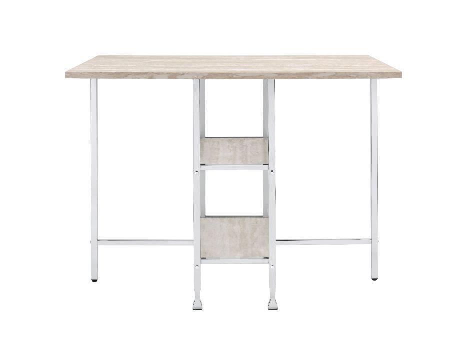 ACME Raine Counter High Table, Antique White & Chrome Finish