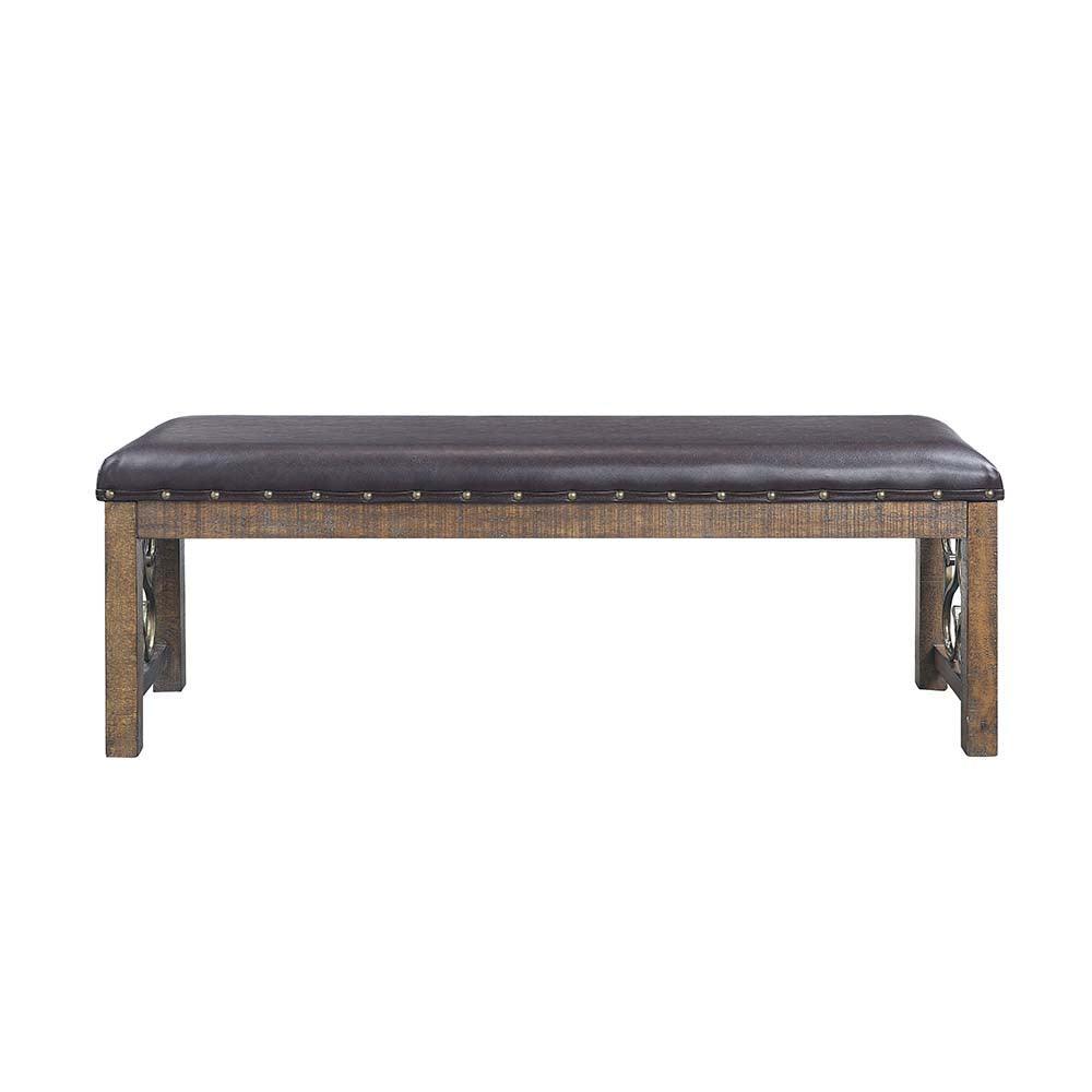 ACME Raphaela Bench, Black PU & Weathered Cherry Finish