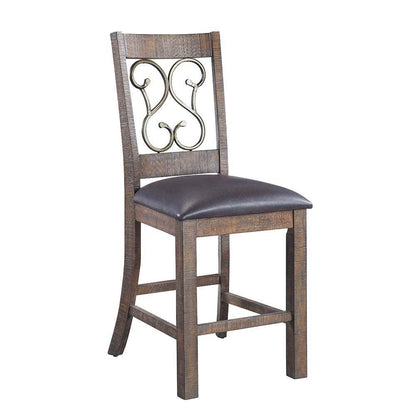 ACME Raphaela Counter Height Chair (Set of 2), Black PU & Weathered Cherry Finish