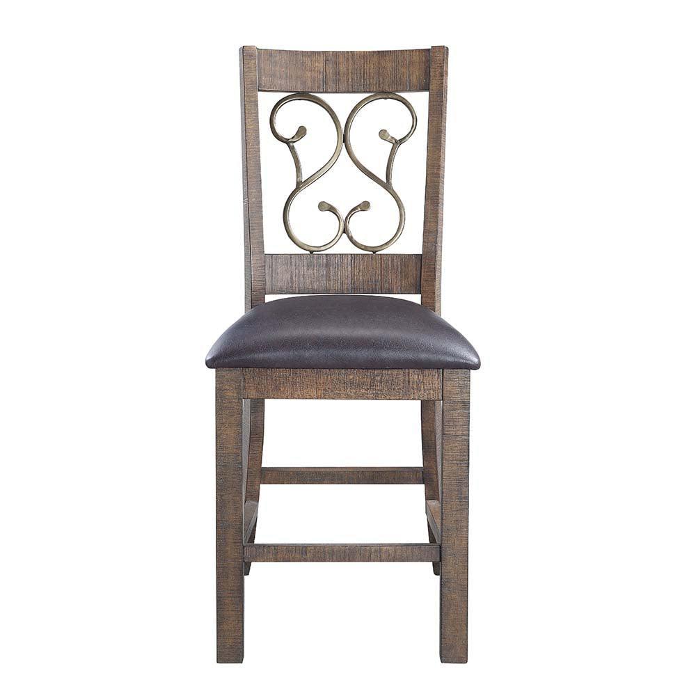 ACME Raphaela Counter Height Chair (Set of 2), Black PU & Weathered Cherry Finish