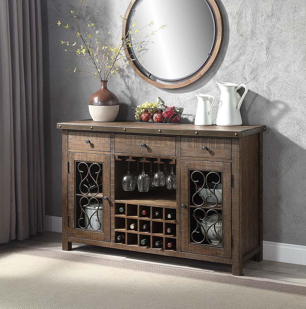 ACME Raphaela Server w/Cup Holder & Wine Rack, Weathered Cherry Finish