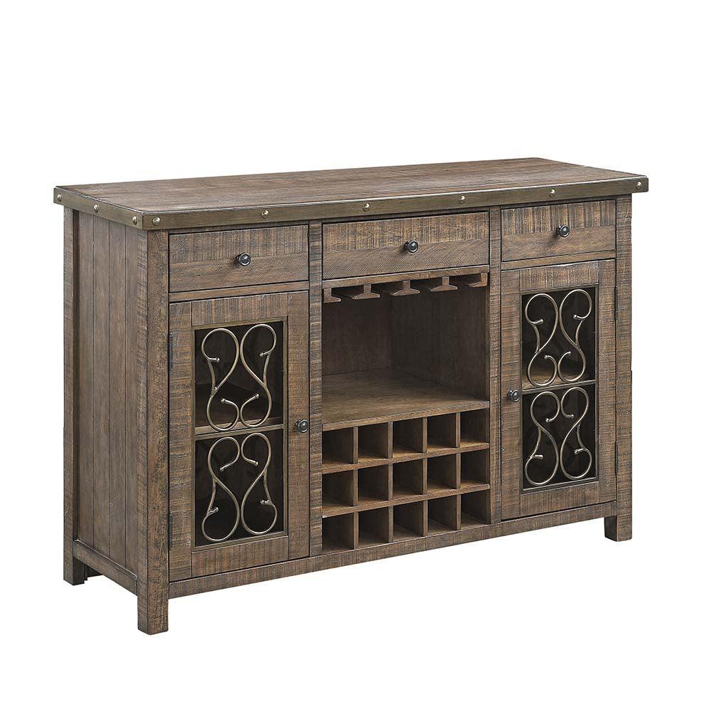 ACME Raphaela Server w/Cup Holder & Wine Rack, Weathered Cherry Finish