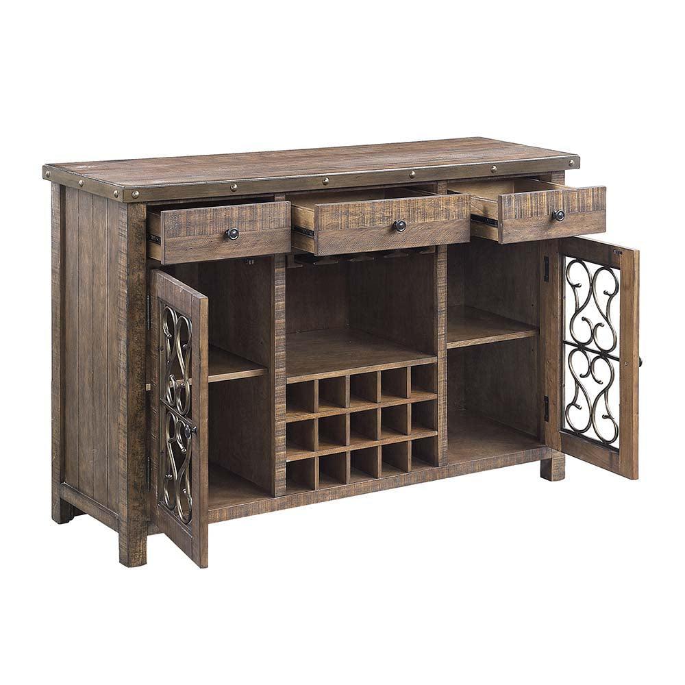 ACME Raphaela Server w/Cup Holder & Wine Rack, Weathered Cherry Finish