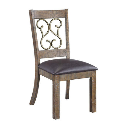 ACME Raphaela Side Chair (Set-2), Black PU & Weathered Cherry Finish