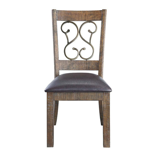 ACME Raphaela Side Chair (Set-2), Black PU & Weathered Cherry Finish