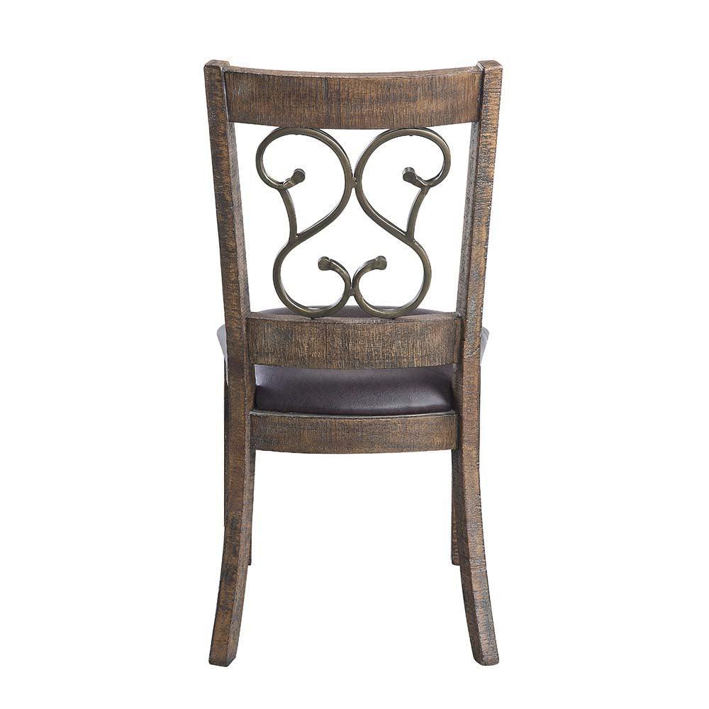 ACME Raphaela Side Chair (Set-2), Black PU & Weathered Cherry Finish