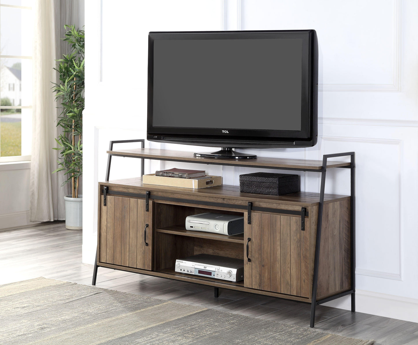 ACME Rashawn TV Stand , Rustic Oak & Black Finish