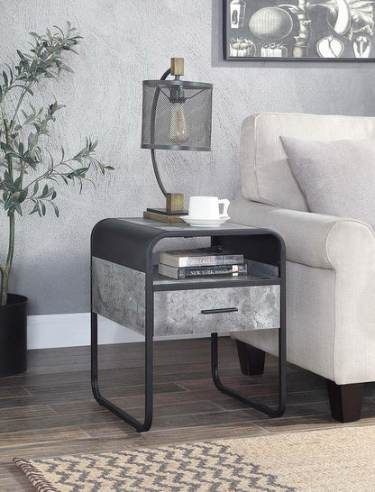 ACME Raziela End Table w/Drawer, Concrete Gray & Black Finish