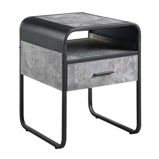 ACME Raziela End Table w/Drawer, Concrete Gray & Black Finish