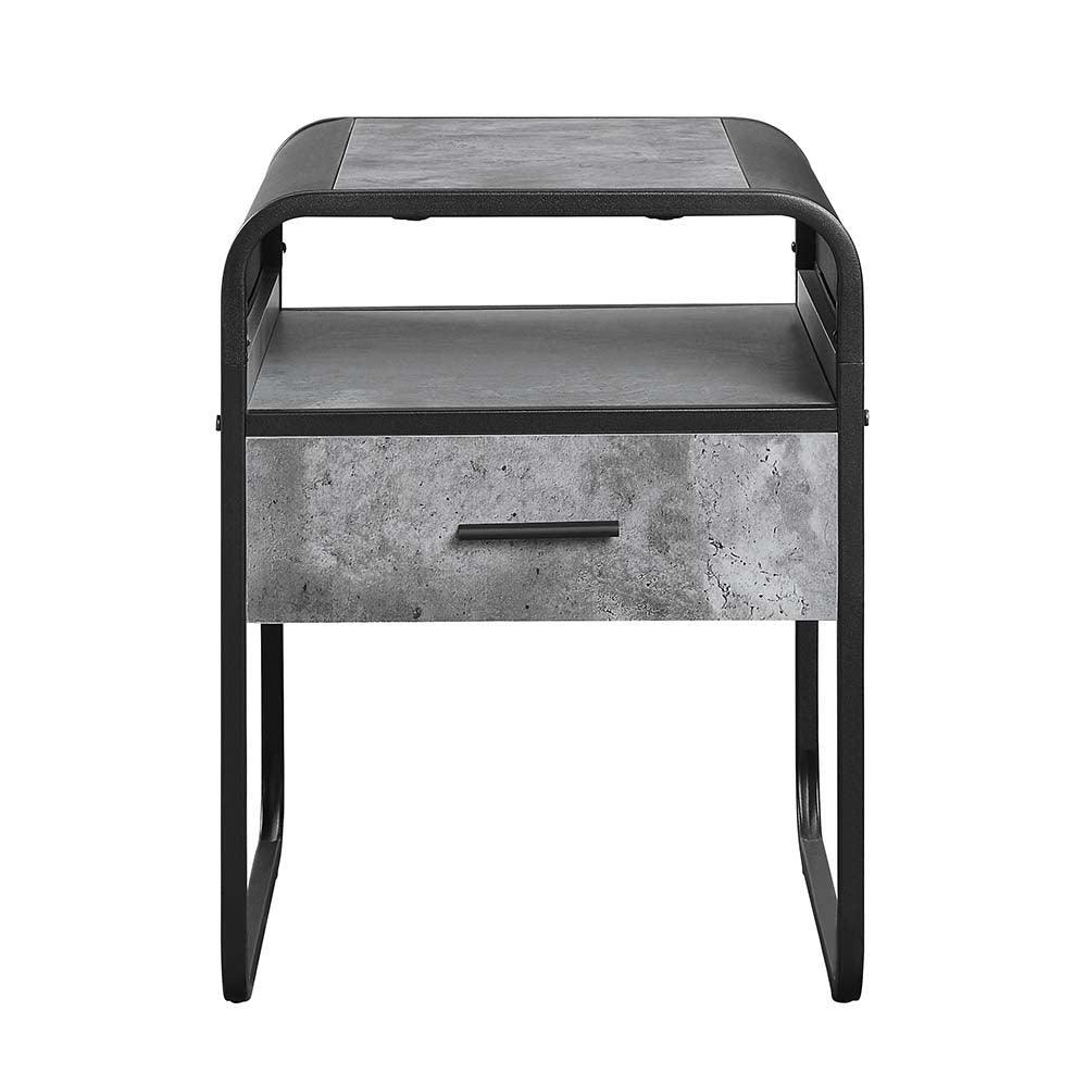 ACME Raziela End Table w/Drawer, Concrete Gray & Black Finish