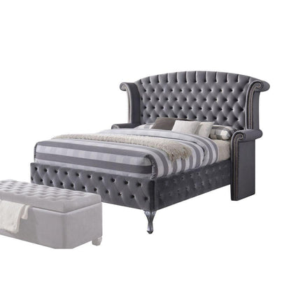 ACME Rebekah Eastern King Bed, Gray Velvet  25816EK