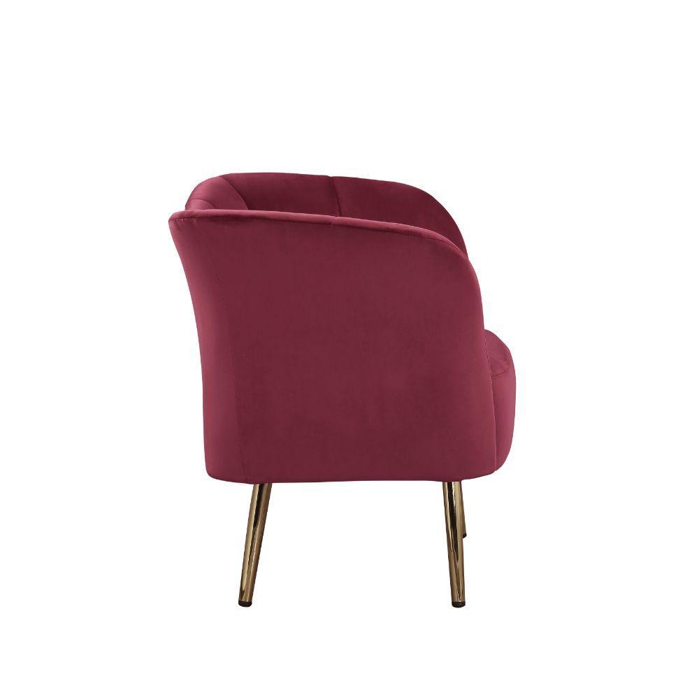 ACME Reese Accent Chair, Burgundy Velvet & Gold