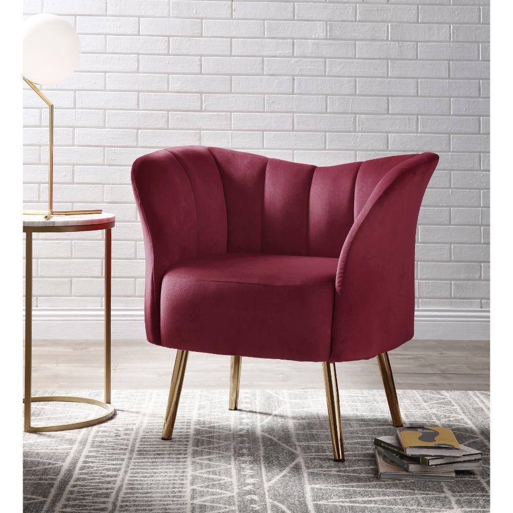 ACME Reese Accent Chair, Burgundy Velvet & Gold