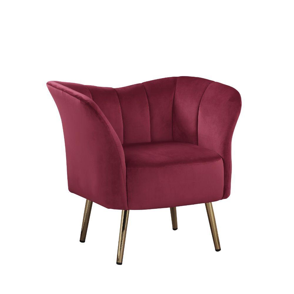 ACME Reese Accent Chair, Burgundy Velvet & Gold