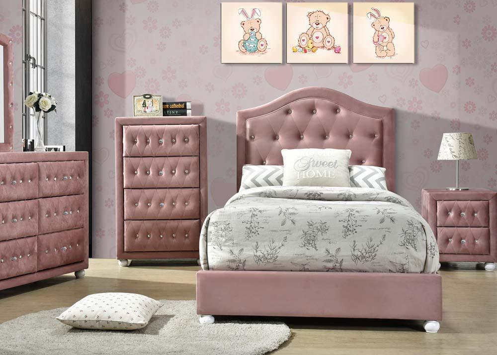 ACME Reggie Twin Bed, Pink Fabric