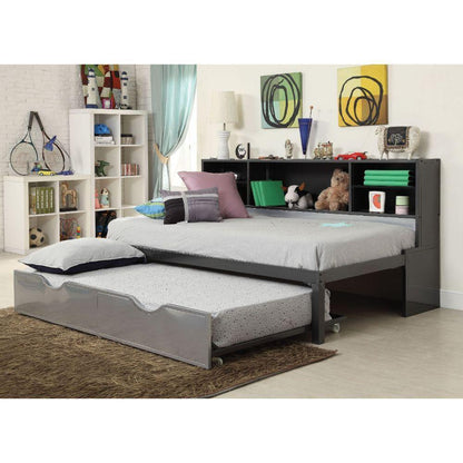 ACME Renell Twin Bed w/Bookcase & Trundle, Black & Silver