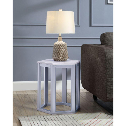 ACME Reon 2Pc Pk End Table, Marble & Silver