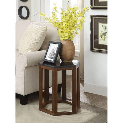 ACME Reon 2Pc Pk End Table, Marble & Walnut