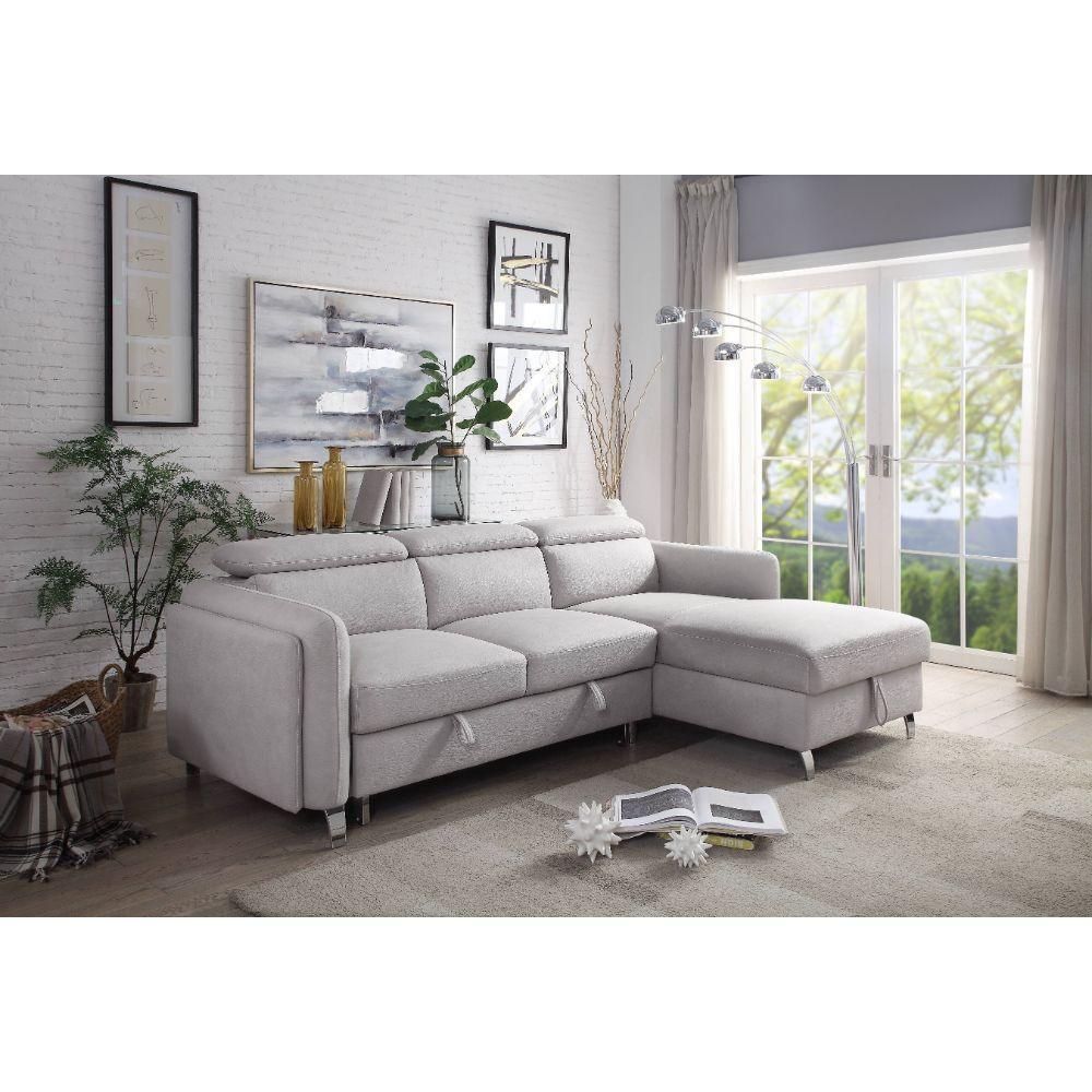 ACME Reyes Sectional Sofa w/Sleeper, Beige Nubuck