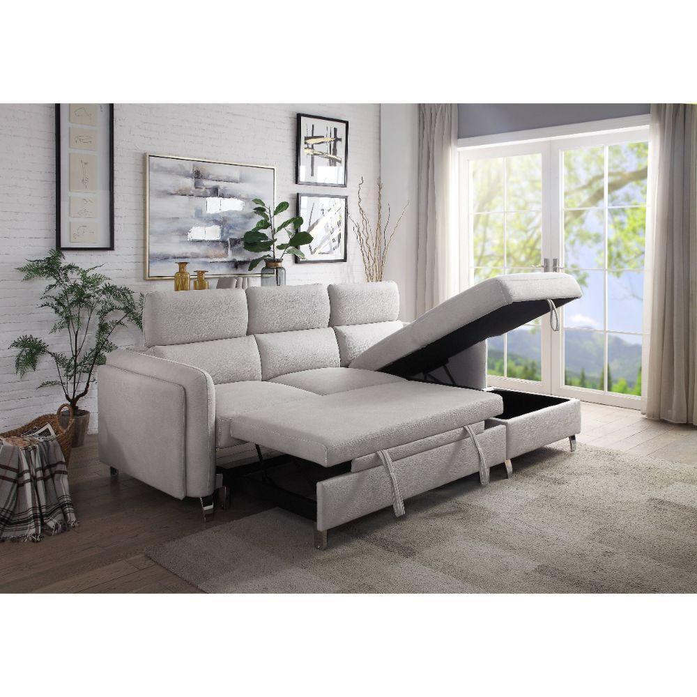 ACME Reyes Sectional Sofa w/Sleeper, Beige Nubuck