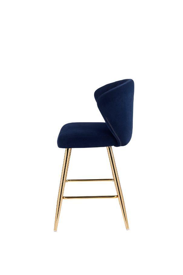 ACME Rizgek Counter Height Chair, Blue Velvet & Gold Finish