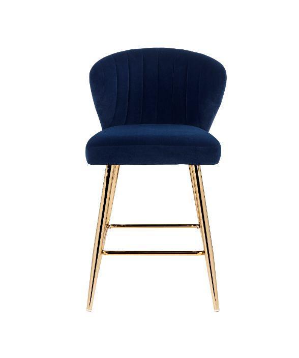 ACME Rizgek Counter Height Chair, Blue Velvet & Gold Finish