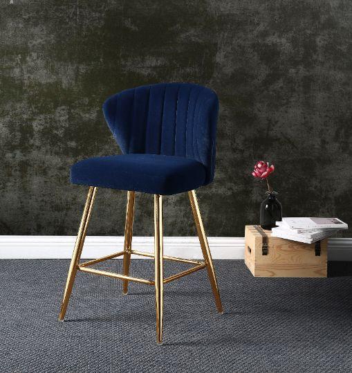 ACME Rizgek Counter Height Chair, Blue Velvet & Gold Finish