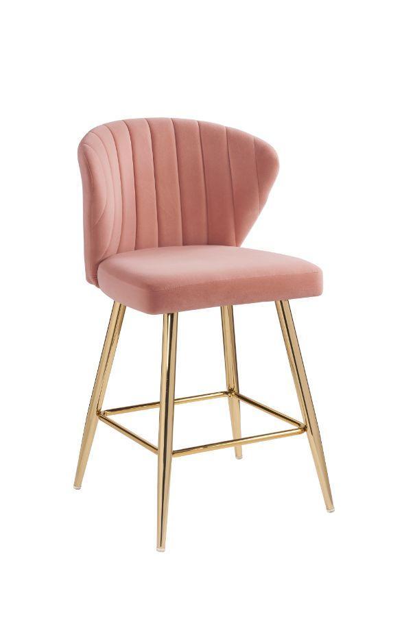 ACME Rizgek Counter Height Chair, Pink Velvet & Gold Finish