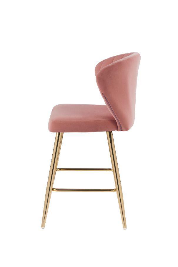 ACME Rizgek Counter Height Chair, Pink Velvet & Gold Finish