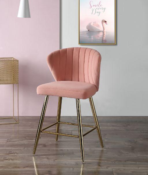 ACME Rizgek Counter Height Chair, Pink Velvet & Gold Finish