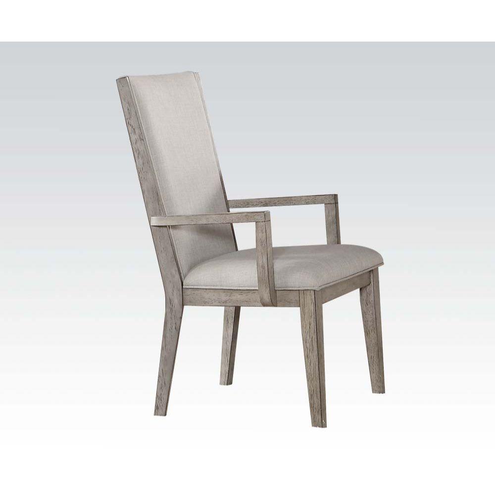 ACME Rocky Arm Chair (Set-2), Fabric & Gray Oak