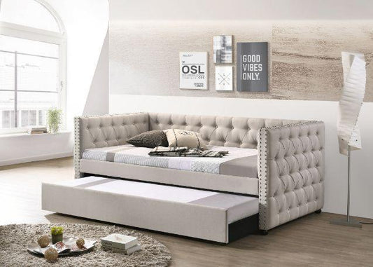 ACME Romona Full Daybed & Twin Trundle , Beige Fabric