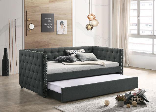 ACME Romona Full Daybed & Twin Trundle , Gray Fabric