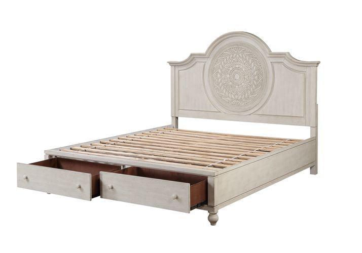 ACME Roselyne Queen Bed, Antique White Finish