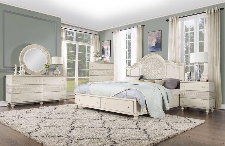 ACME Roselyne Queen Bed, Antique White Finish