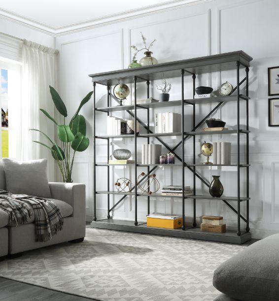 ACME Rukia Bookshelf, Gray & Black Finish