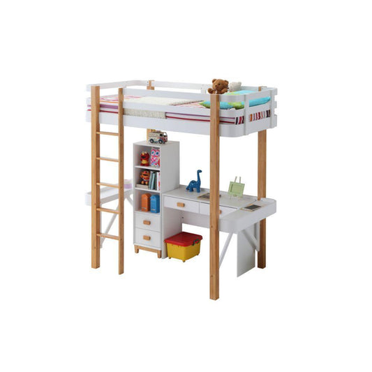 ACME Rutherford Loft Bed, White & Natural 37970 Twin