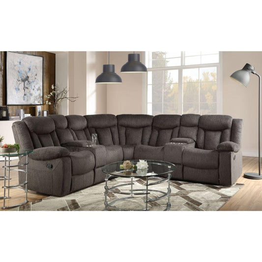 ACME Rylan Reclining Sectional Sofa, Dark Brown Fabric