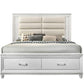 ACME Sadie Storage E. King Bed, LED, Pearl White PU & White Finish